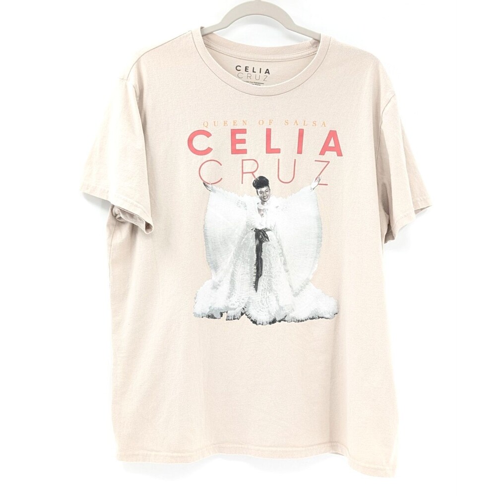 Celia Cruz Queen of Salsa Beige Short Sleeve Crewneck T-Shirt Size 2XL